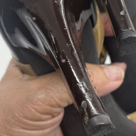 Vtg Franco Sarto 2-Tone Burgundy/Beige Peep Toe 8.5M Ankle Strap - Picture 6 of 16